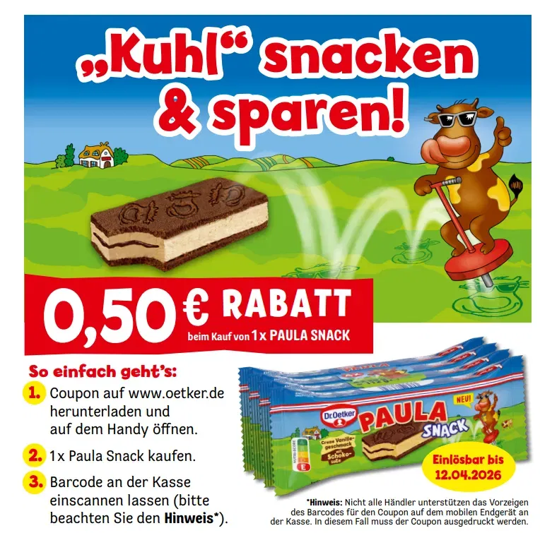 0,50 € Sofortrabatt – Paula Snack Coupon