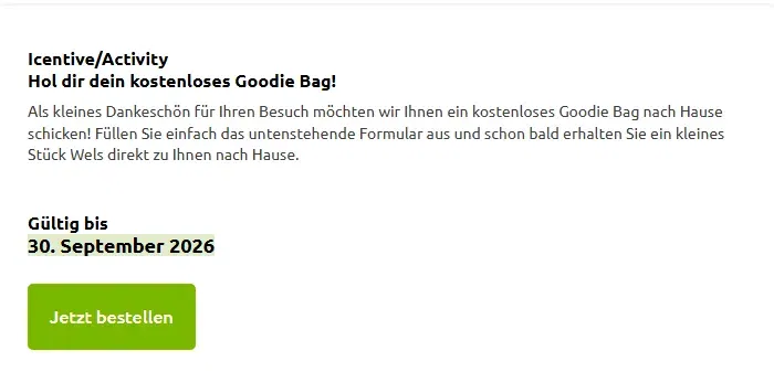 Kostenloses Wels Goody Bag – mit  Spielkarten, Gartenset (Schaufel, Harke) und Sonnenblumensamen