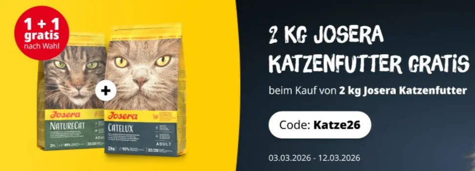 Josera Katzenfutter Aktion: 2 kg Katzenfutter kaufen, 2 kg gratis