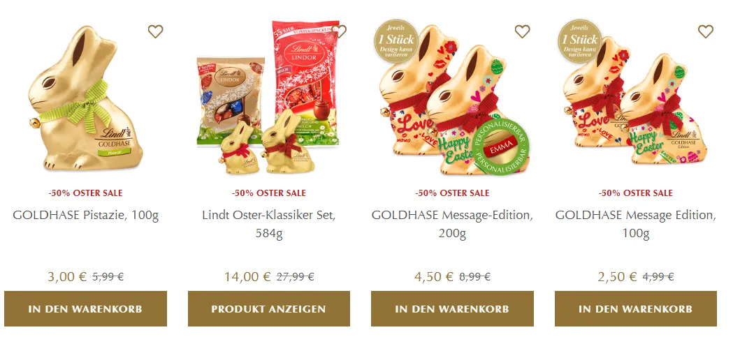 Lindt-Osterartikel: – 50 % Rabatt auf Ostersale