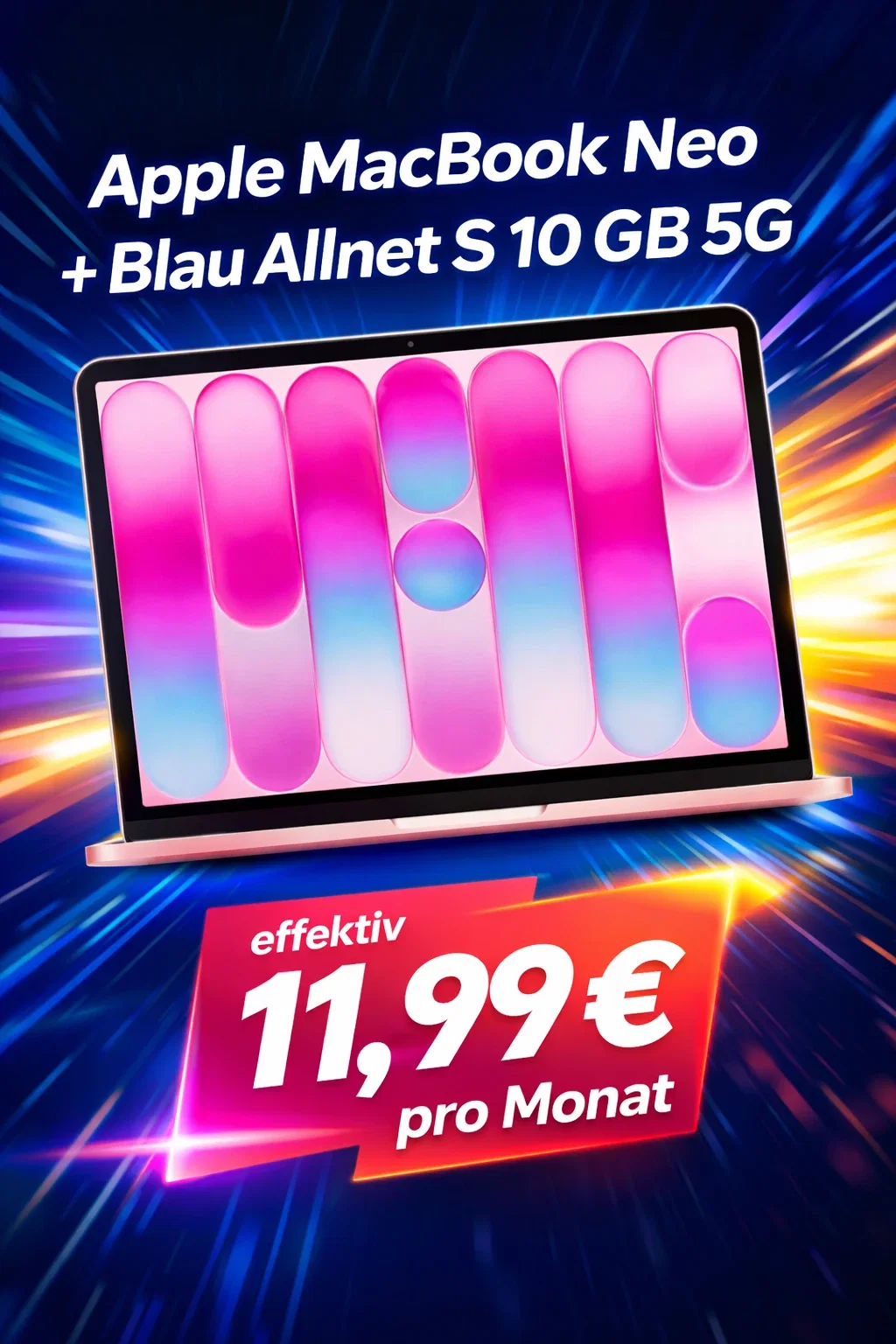 Blau: Apple MacBook Neo + Blau Allnet S 10 GB 5G für 38,49 € / Monat + 23,99 € einmalig