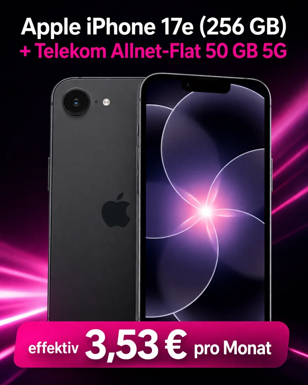 Handyhelden: Apple iPhone 17e (256 GB) + 150,00 € Cashback + Telekom Allnet-Flat 50 GB 5G für 39,95 € / Monat + 107,99 € einmalig