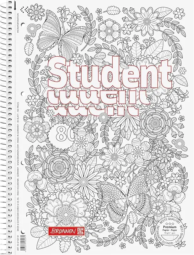BRUNNEN Collegeblock Premium Student „Schmetterling“ ZENart (Lineatur 27, 80 Blatt, weiß) ab 2,88 € inkl. Prime-Versand (statt 3,49 €)