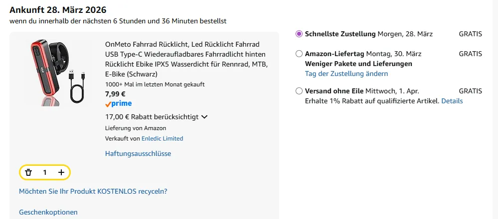 Schnäppchen, Deals und Rabattcodes des Tages - Bild einer Bestellung bei Amazon