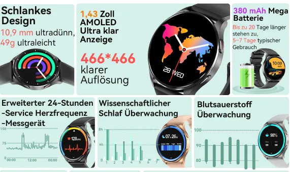 Blackview X20 Smartwatch fuer Damen und Herren 1 43 AMOLED Farb Touchscreen Fitnessuhr Herzfrequenzueberwachung Blutsauerstoffmessung Wettervorhersage Schwarz Smartwatches Joybuy 29 03 2026 17 31 Schnäppchen, Deals und Rabattcodes des Tages - Blackview X20 Smartwatch für Damen und Herren