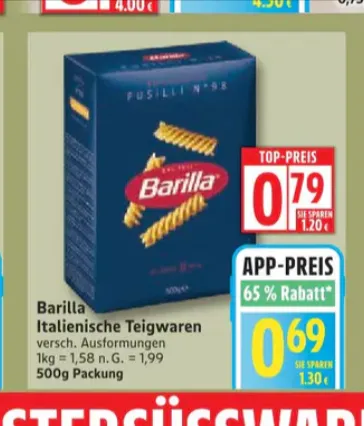 Edeka App Deal: Barilla Pasta jetzt für 0,69 € bundesweit