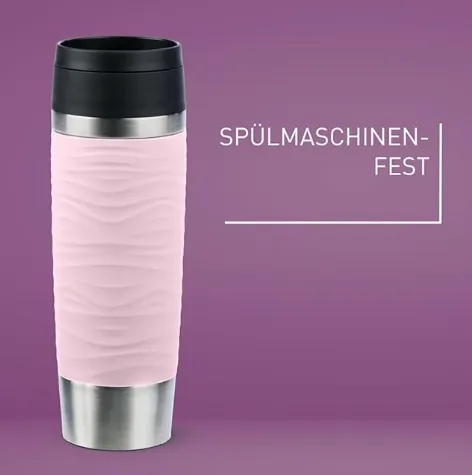 Emsa N20227 Travel Mug Wave Isolierbecher Edelstahl Pastellrosa (500ml 6h heiß und 12h kühl 100% dicht)