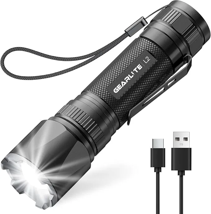 GEARLITE LED Taschenlampe - 3000 Lumen, aufladbar, wasserdicht Gearlite Led Taschenlampe Aufladbar, Superhell, Zoombare 3000 Lumen Mini Torch