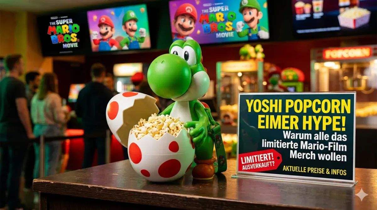 Yoshi Popcorn Eimer im Kino mit Popcorn – limitierter Mario Film Merch im Hype