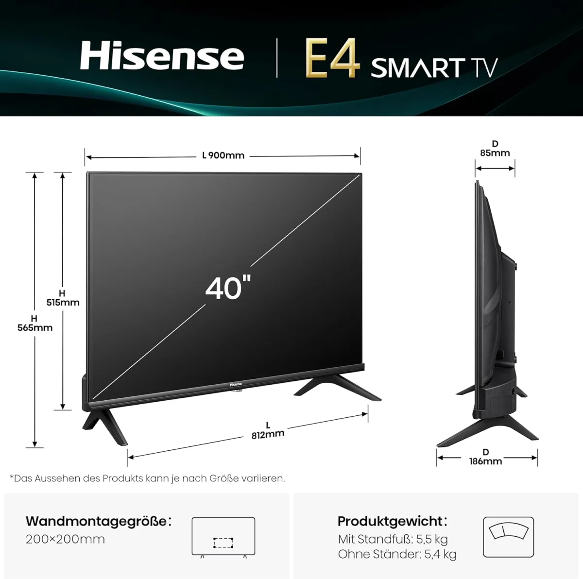 Hisense 40E4QT 40 Zoll Smart TV Masse Schnäppchen, Deals und Rabattcodes des Tages - Hisense 40E4QT 40 Zoll Smart TV