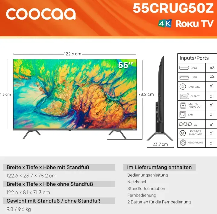 Schnäppchen, Deals und Rabattcodes des Tages - Coocaa 55 Zoll Smart TV UHD TV