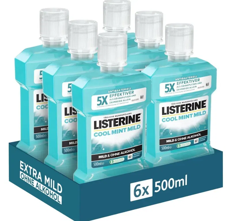 LISTERINE Cool Mint Mild antibakterielle Mundspülung (6x500ml) ab 14,59 € inkl. Prime-Versand (statt 21,00 €)
