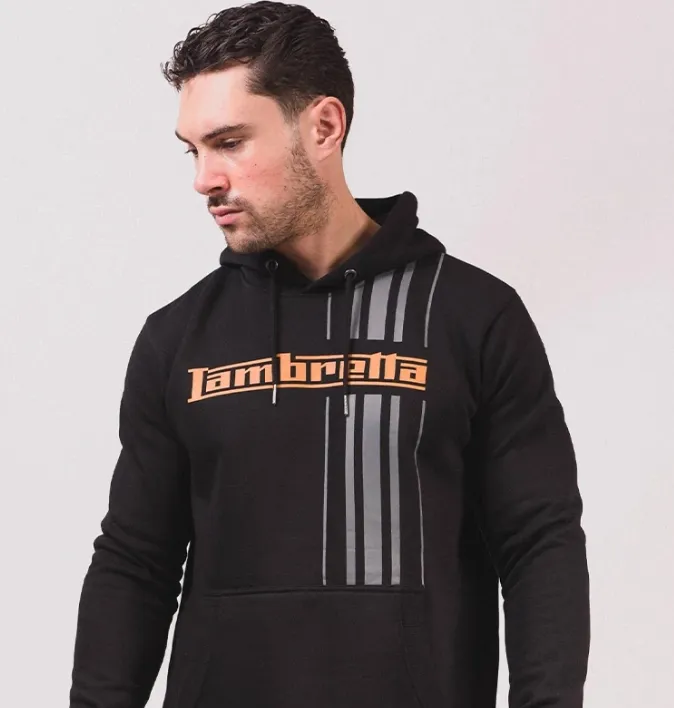 Lambretta Racing Stripe Herren Hoodie SS5027-BLACK (Gr. M bis 4XL)