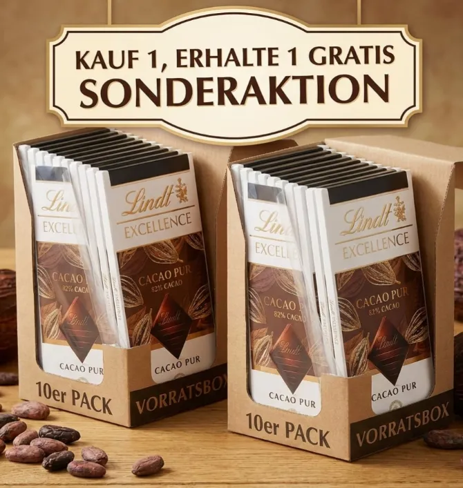 1 Kaufen 1 Gratis: 20 X 50 G Tafel Lindt Excellence Cacao PUR – Edelbitter-Schokolade