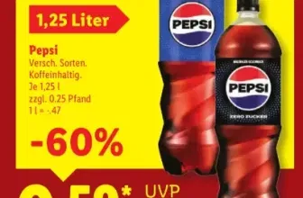 Pepsi 1,25 l vers. Sorten bei Lidl für 0,59 € (23.–28. März) 🥤
