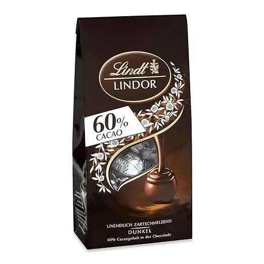 Lindt Schokolade Lindor Kugeln 60 Kakao Extra Dunkel Beutel Ca. 10 Kugeln Feinherbe Edelbitter Schokolade Mit Zartschmelzender Fuellung Pralinen Geschenk Schokoladen Geschenk