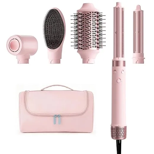 MESCOMB 5 in 1 Dual Voltage Hair Styler Ionen Foehn Airstyler Set mit Aufsaetzen Schnelltrocknend Lockenstab Glaetten Volumen Ohne Hitzeschaeden 100–240V fuer weltweite Reisen mit Reisetasche Schnäppchen, Deals und Rabattcodes des Tages - MESCOMB 5-in-1 Dual Voltage Hair Styler Ionen Föhn Airstyler Set mit Aufsätzen