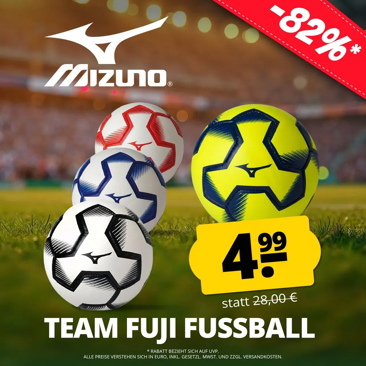 Mizuno Team Fuji TR Ball Fußball (4 Farben, Gr. 4 & 5) für 4,99 € zzgl. Versand