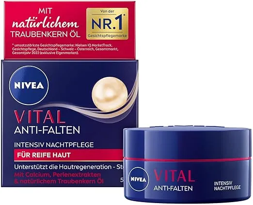 NIVEA VITAL Anti Falten Intensiv Nachtpflege fuer reife Haut Gesichtspflege mit Calcium Perlenextrakten natuerlichem Traubenkern Oel Nachtcreme zur Unterstuetzung der Hautregeneration Schnäppchen, Deals und Rabattcodes des Tages - NIVEA VITAL Anti-Falten Intensiv Nachtpflege für reife Haut