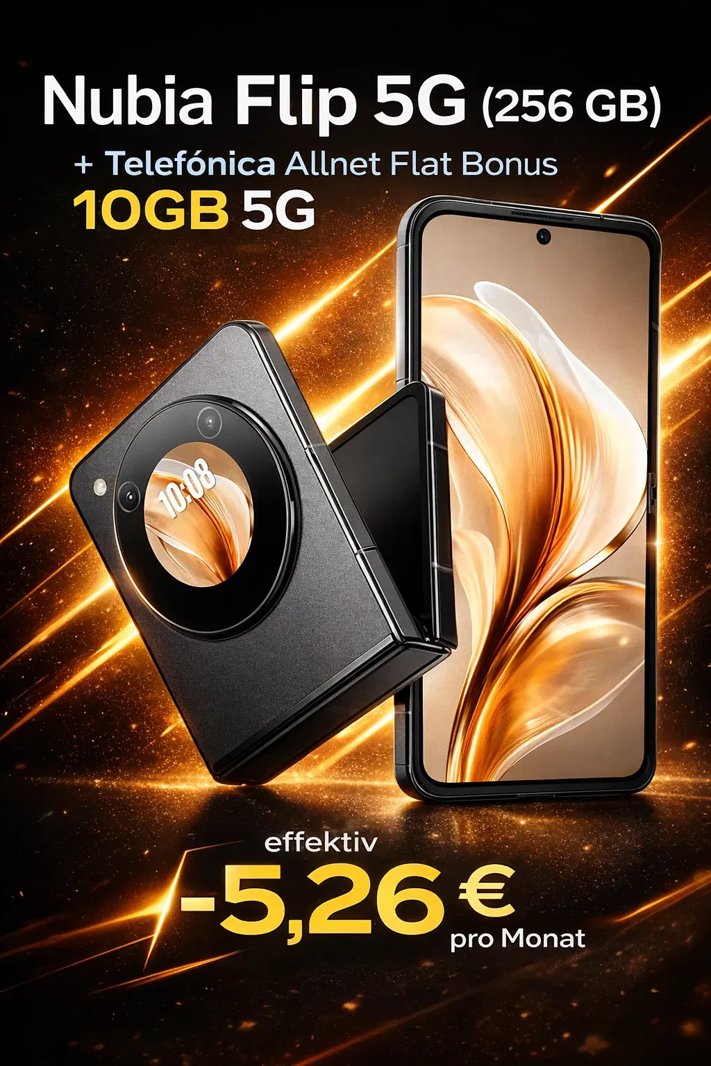 MediaMarkt Tarifwelt: Nubia Flip 5G (256 GB) + McAfee LiveSafe Device Attach + Telefónica Allnet Flat Bonus 10GB 5G für 6,99 € / Monat + 46,94 € einmalig