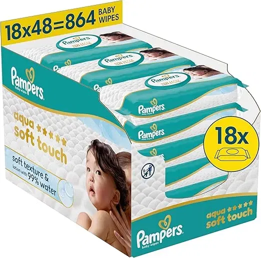 Pampers Aqua Soft Touch Baby-Feuchttücher (18 Packungen mit 48 Feuchttüchern) ab 20,14 € inkl. Prime-Versand (statt 30,00 €)