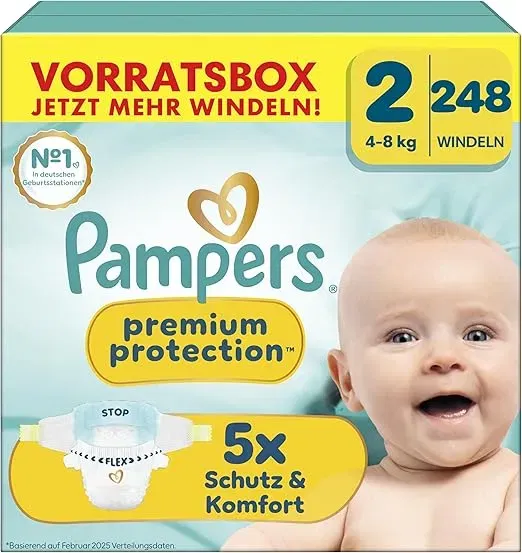 Pampers Premium Protection Größe 2 (4kg – 248 Windeln) ab 39,29 € inkl. Prime-Versand (statt 58,95 €)
