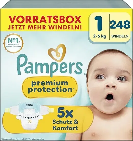Pampers Premium Protection Windeln Monatspackung (Gr. 1 bis 7, 156 bis 248 Stück) ab 33,99 € inkl. Prime-Versand