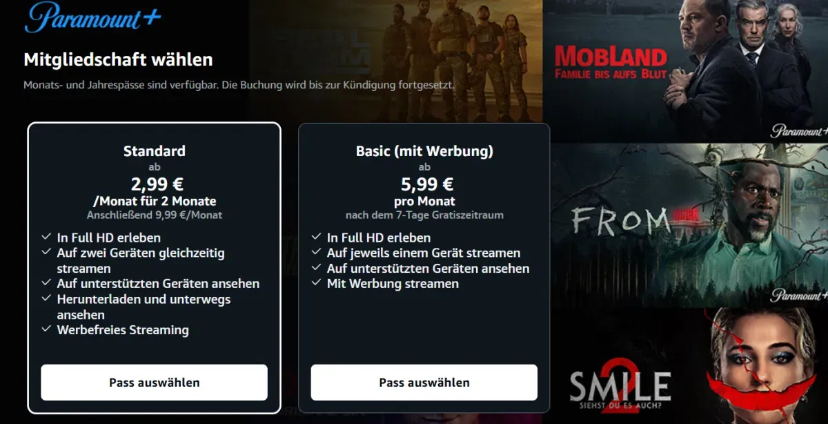 Paramount+ Standard Deal – 2 Monate für nur 2,99 € (Ohne Werbung über Amazon)