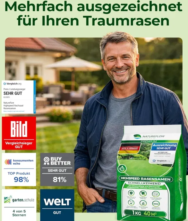 Rasensamen Schnellkeimend Frühjahr (1kg – Rasen & Rasen Nachsaat 40qm)