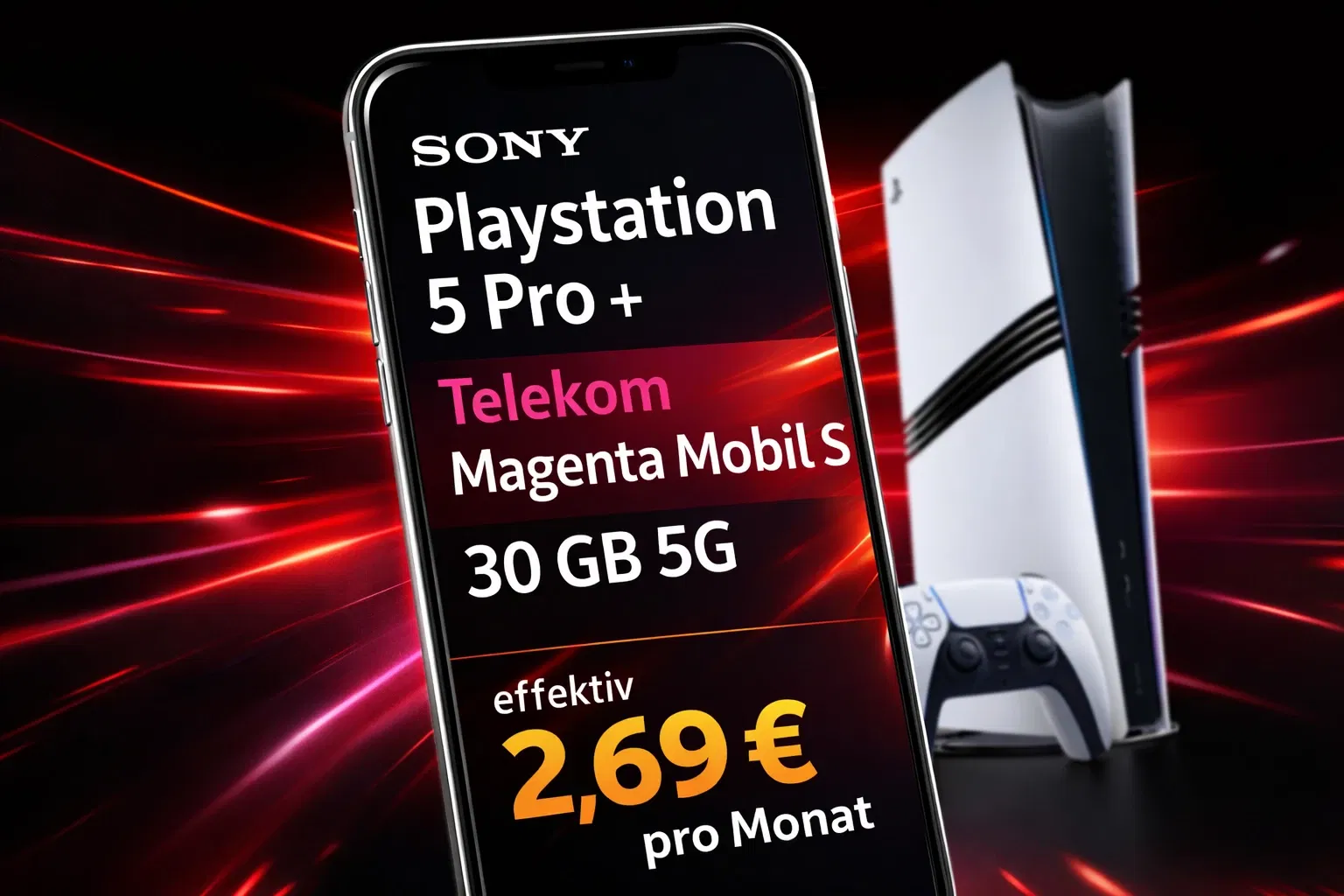 starmobile: SONY Playstation 5 Pro + 240 € Telekom Cashback + Telekom Magenta Mobil S 30 GB 5G für 39,95 € / Monat + 94,85 € einmalig
