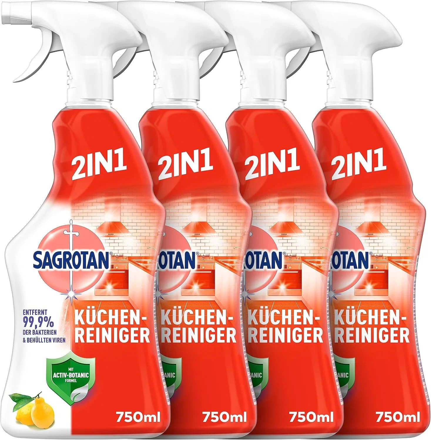 Sagrotan Küchen-Allzweck-Reiniger Spritzige Zitrone 4er-Pack (4 x 750 ml)