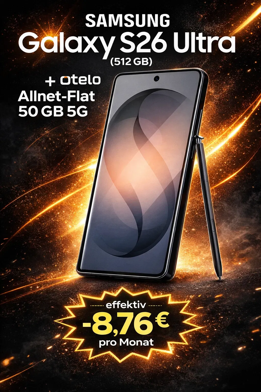 Gomibo: Samsung Galaxy S26 Ultra (512 GB) + otelo Allnet-Flat 50 GB 5G für 19,99 € / Monat + 769,00 € einmalig