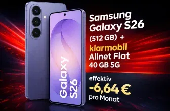 Schnäppchen, Deals und Rabattcodes des Tages - Samsung Galaxy S26 512 GB mit klarmobil Allnet-Flat 40 GB 5G