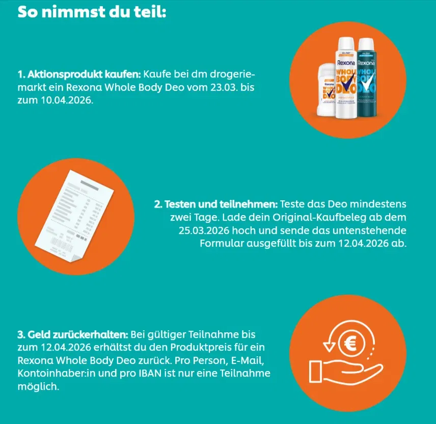 Schnäppchen, Deals und Rabattcodes des Tages - Teste das neue Rexona Whole Body Deo mit 100% Cashback