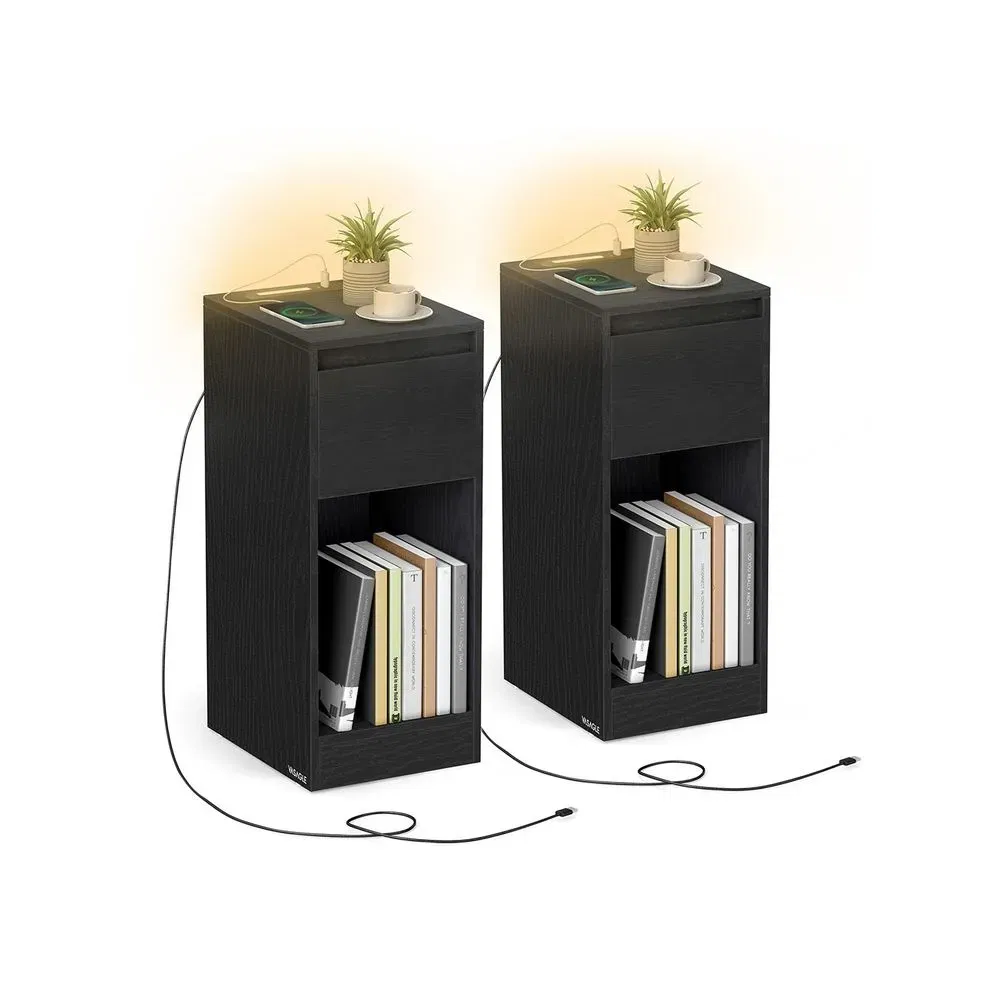 VASAGLE Nachttisch mit LED Beleuchtung USB Anschlüssen und Schublade 2er Pack für 39,99 € inkl. Versand