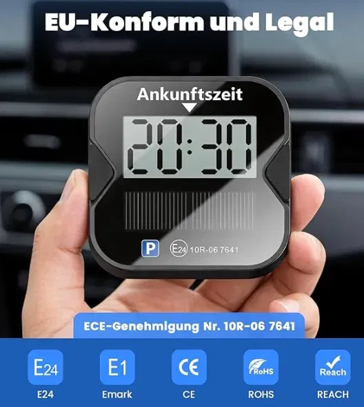 WhiteRhino Elektronische Parkscheibe KBA Zugelassen (Solar & Type-C,Auto Umstellung auf Sommerzeit)