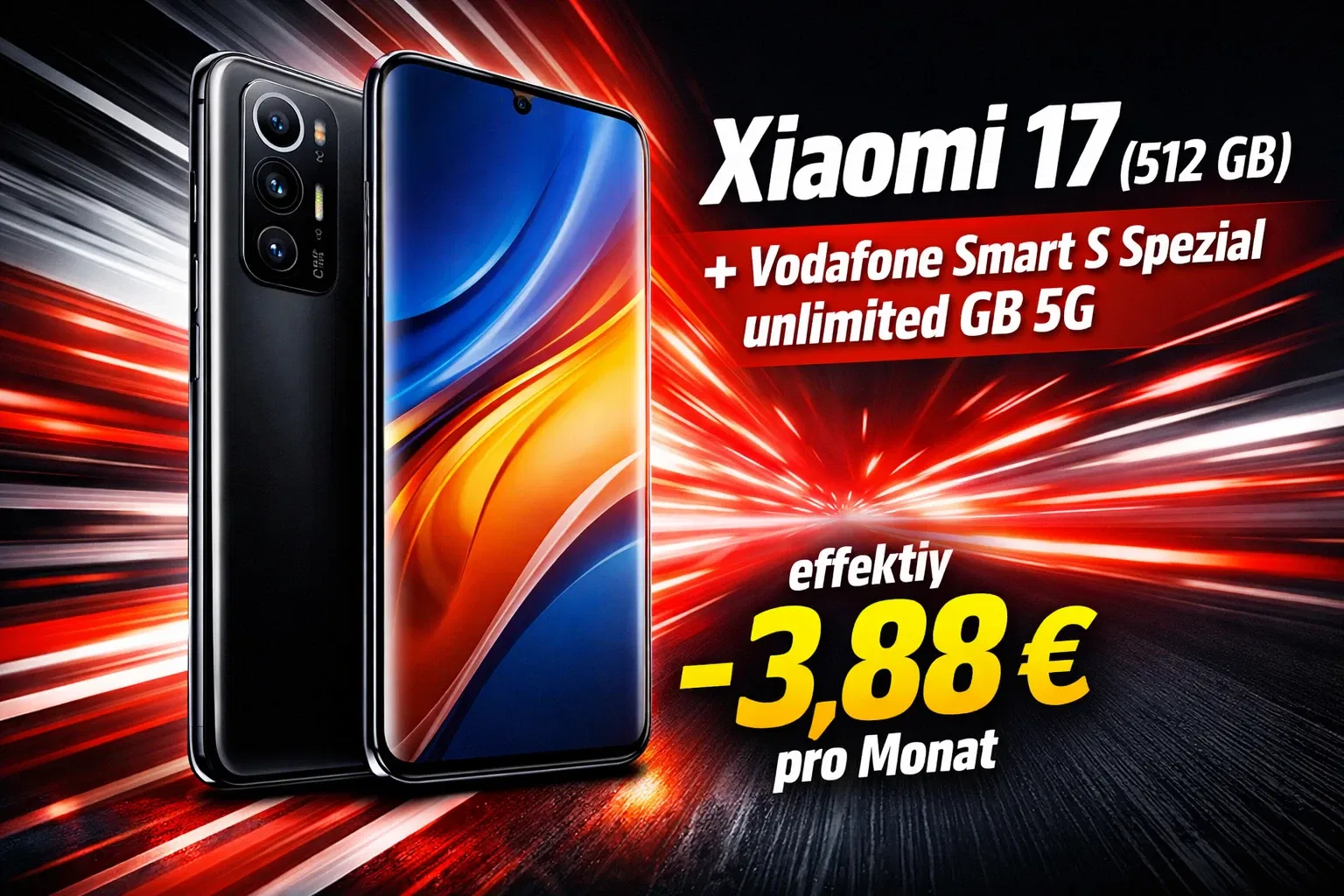 Sparhandy: Xiaomi 17 (512 GB) + Vodafone Smart S Spezial unlimited GB 5G für 39,99 € / Monat + 146,93 € einmalig