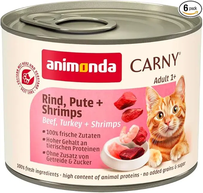 animonda Carny Katzen getreidefreies  Nassfutter Rind + Pute + Shrimps (6x200g)