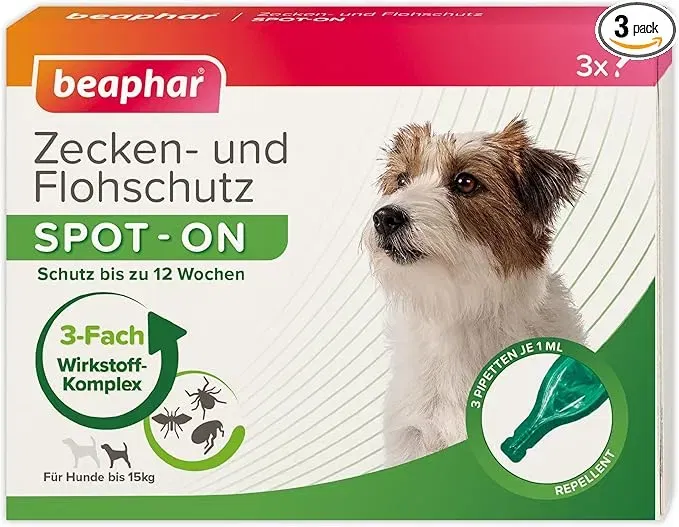 beaphar Zecken- und Flohschutz Spot-ON für kleine Hunde (3x1ml – bis 15 Kg)