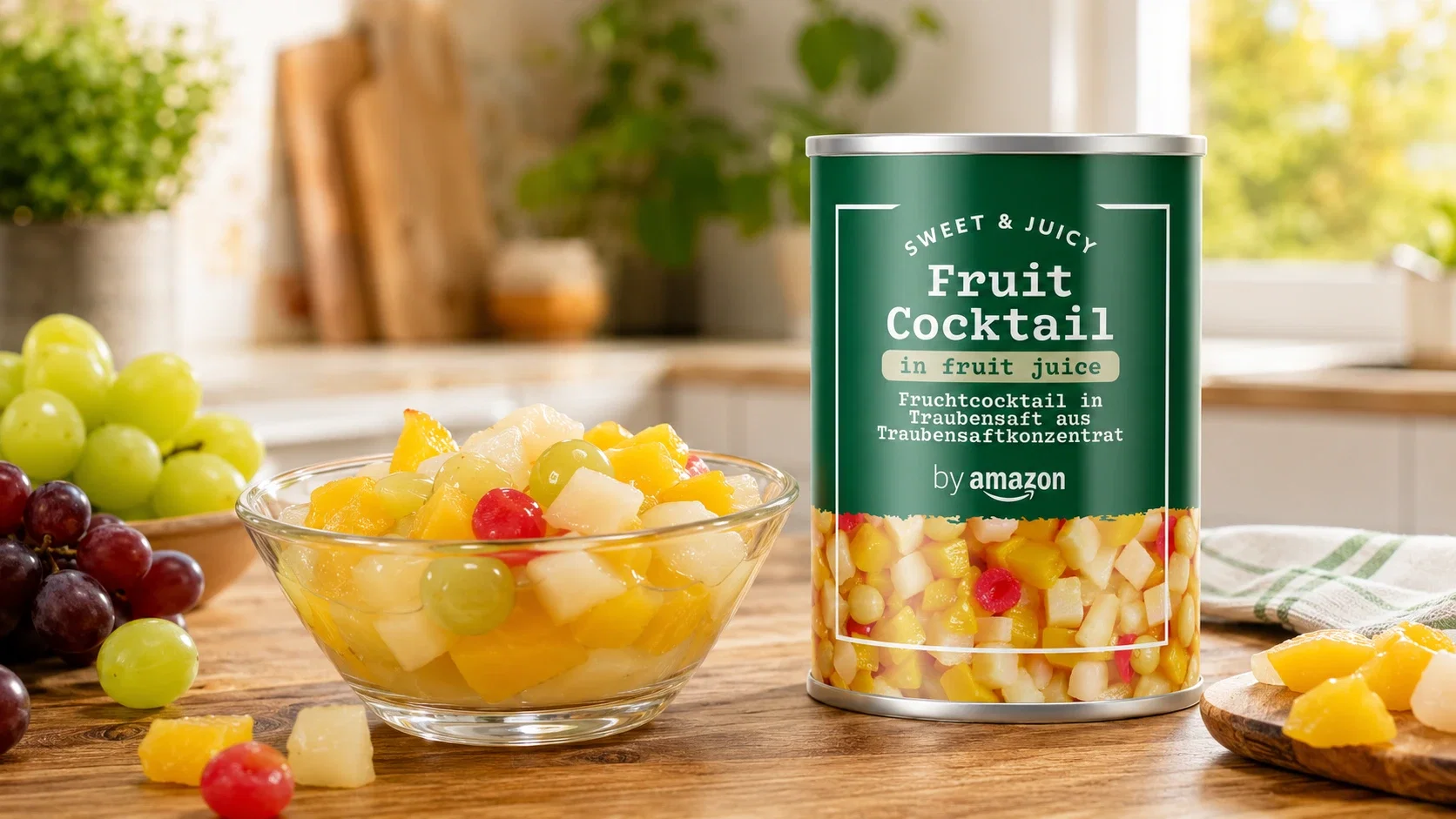 4x by Amazon Fruchtcocktail In Traubensaft aus Traubensaftkonzentrat (411g)