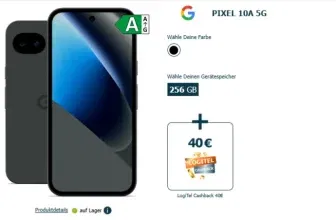 Logitel: Google Pixel 10a 5G (256 GB) für 1€ + LogiTel Cashback 40€ + otelo Allnet-flat Classic 50 GB 5G für 19,99 € / Monat