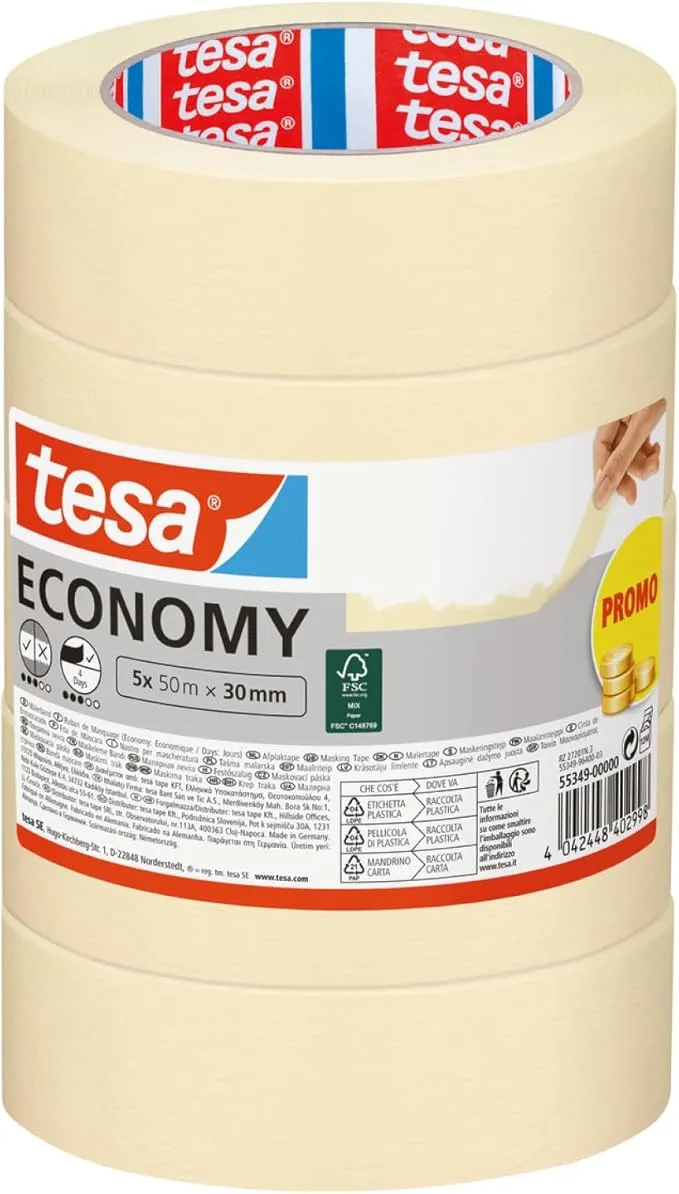 tesa Malerband ECONOMY (5 Rollen – 50 m x 30 mm)