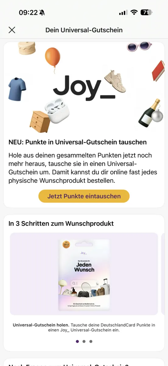 DeutschlandCard Universal-Gutschein Joy – Punkte in Gutschein umwandeln und flexibel online einlösen