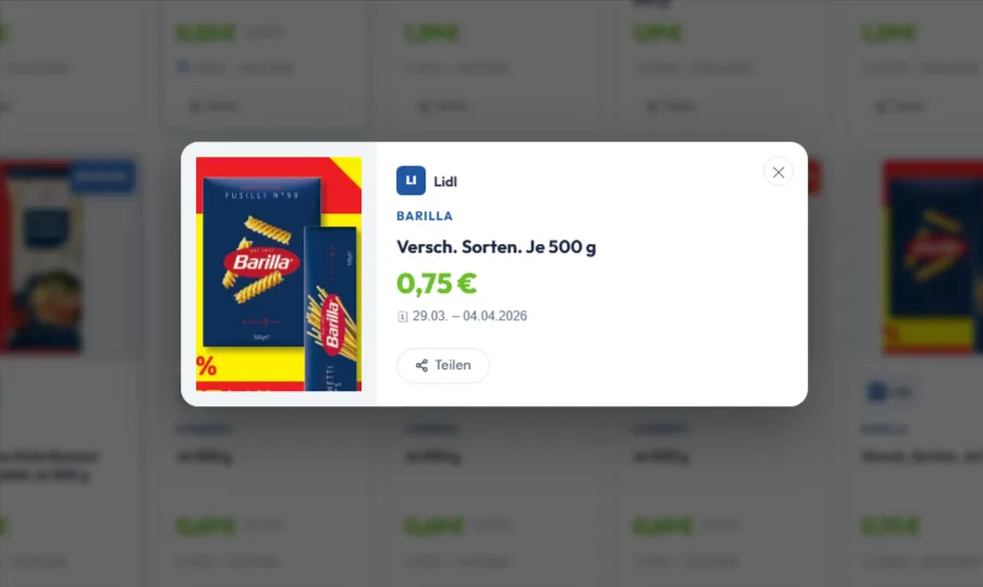 500g Barilla Nudeln (vers. Sorten) bei Lidl für 0,75€