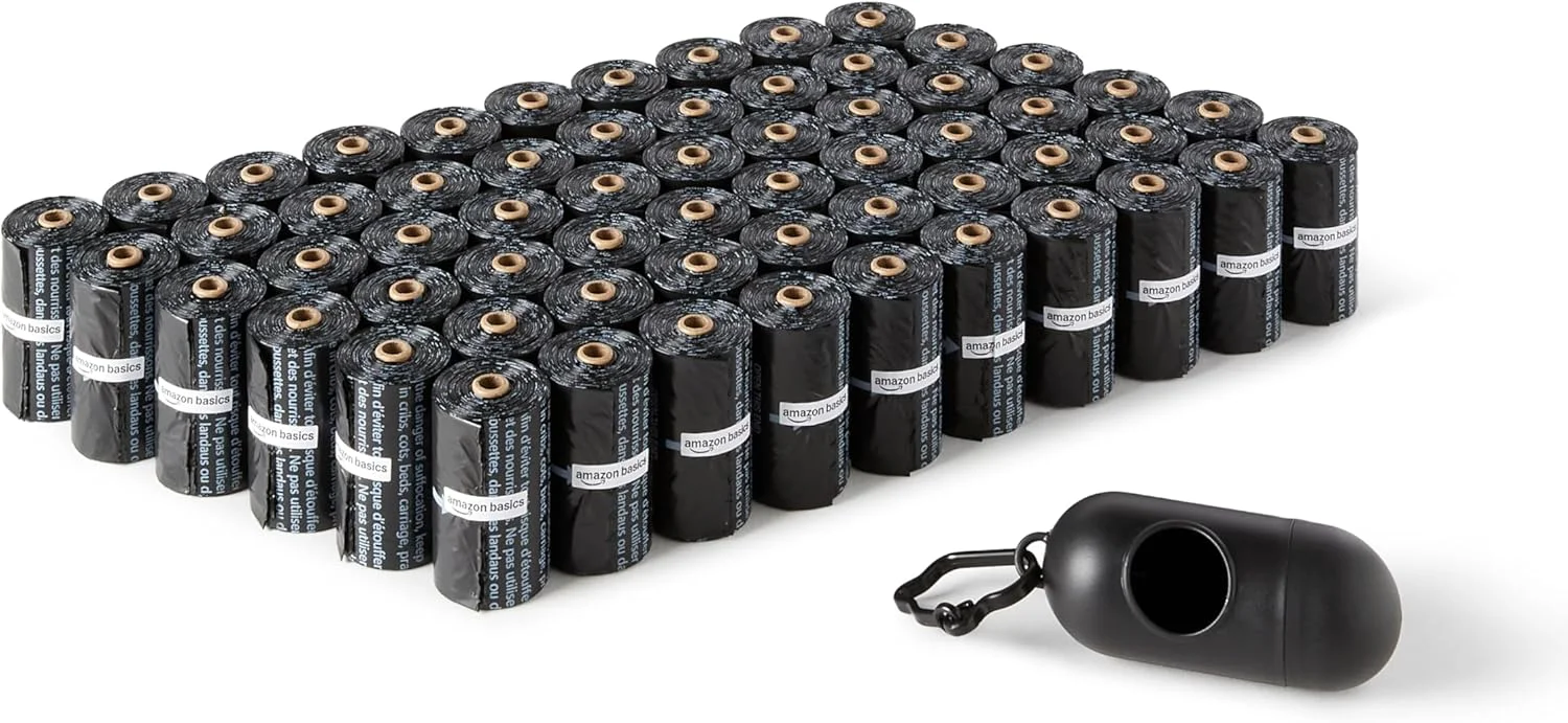 Amazon Basics Hundekotbeutel mit Spender und Leinenclip Unparfümiert 900er Pack (60×15 Beutel)
