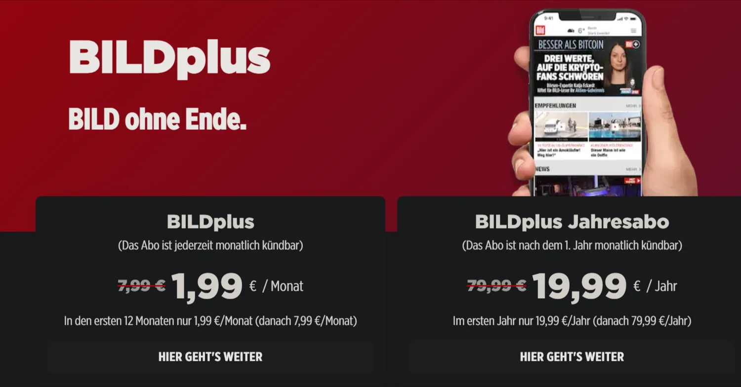 BILDplus Jahresabo mit Highlights aus 1. und 2. Bundesliga