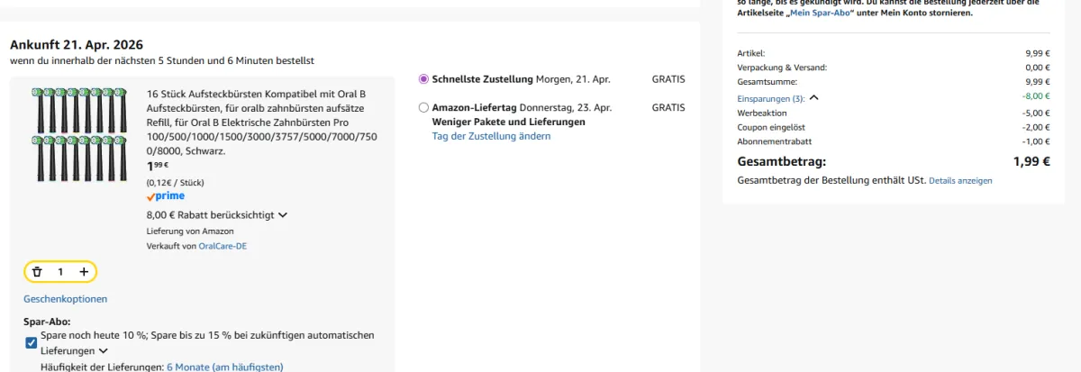 Bestellung aufgeben — bei Amazon zur Kasse gehen 20 04 2026 18 53 Schnäppchen, Deals und Rabattcodes des Tages - Online-Bestellung bei Amazon