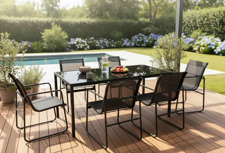 Dining Set SANTINO Sitzgruppe Schwarz 7-teilig