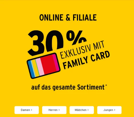 Ernsting’s Family 30 % Rabatt auf das gesamte Sortiment – Online und in der Filiale