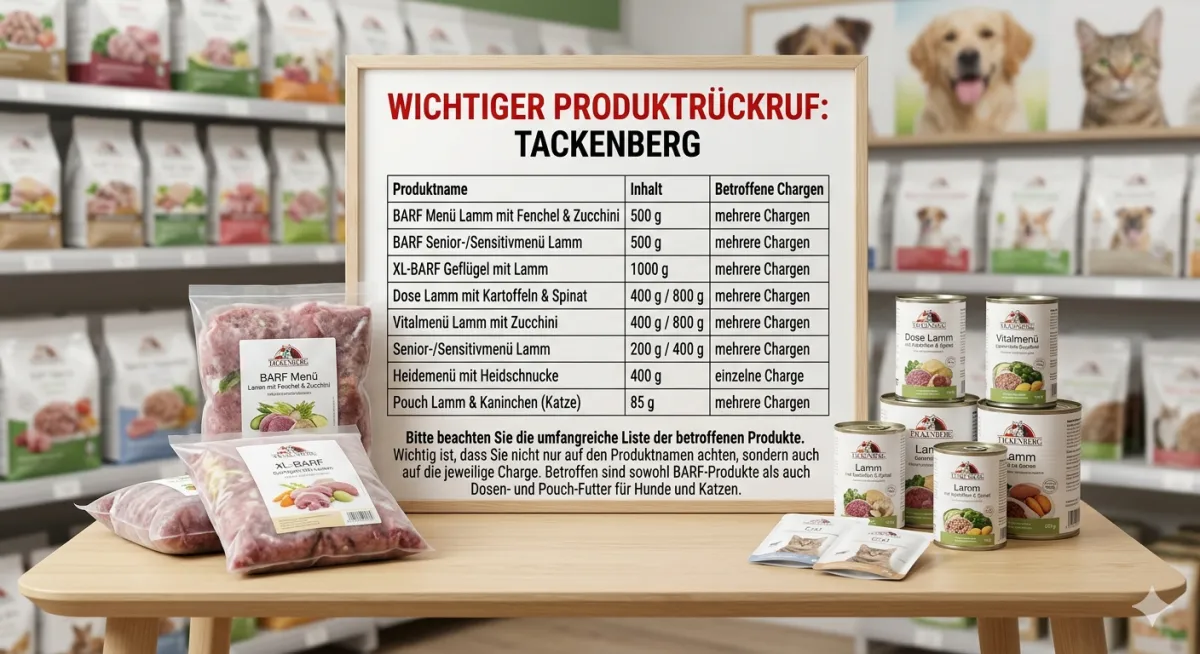 Rückruf von Tackenberg Hundefutter und Katzenfutter mit Übersicht betroffener Produkte und Chargen